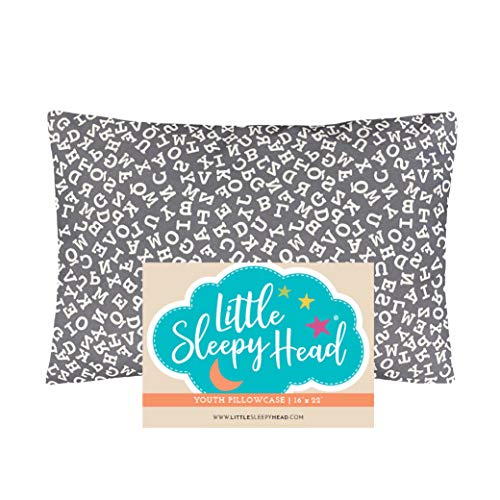 Little Sleepy Head Youth Pillowcase 16 X 22-100% Cotton & Hypoallergenic (Gray Alphabet)