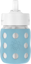 Lifefactory 8-Ounce Stainless-Steel Vacuum-Insulated Wide-Neck Baby Bottle With Straw Cap, Denim (Ls2241Wde4)
