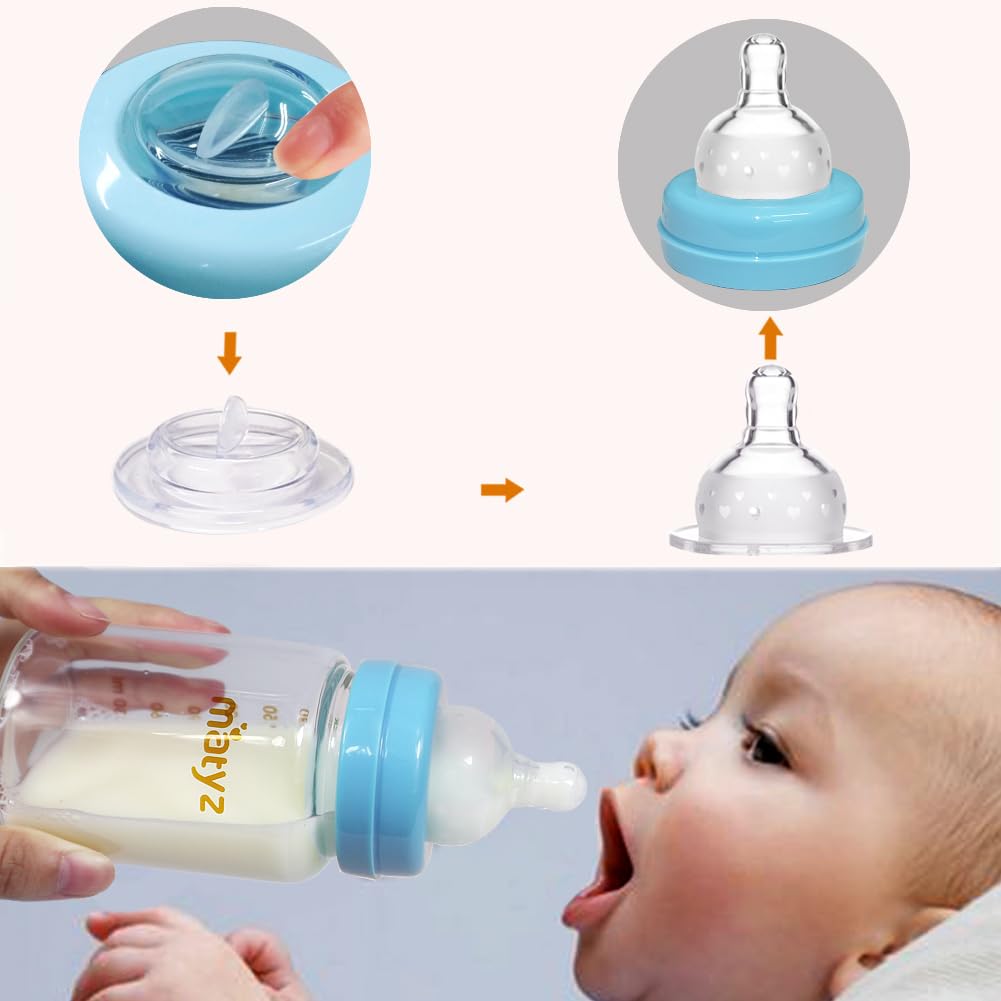 Matyz 4-Pack Wide Mouth Glass Breast Milk Storage Containers With Lids (Blue, 6 Oz Each) - Glass Freezer Safe Breastmilk Storage