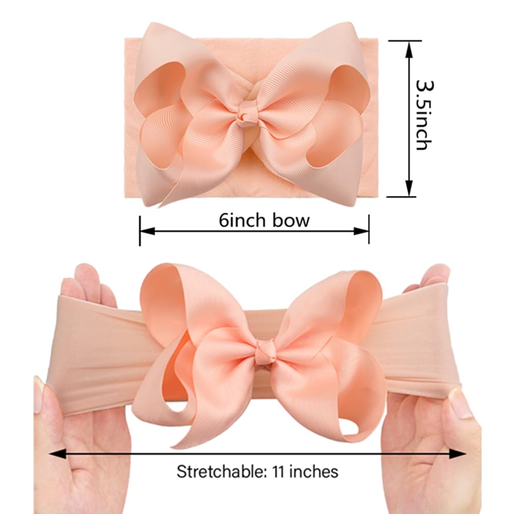 Yxiang 20Pcs Baby Bows Headbands 6' Big Newborns Bows Elastics Nylon Hairbands Ribbon Bow Hair Accessories For Newborns Infants