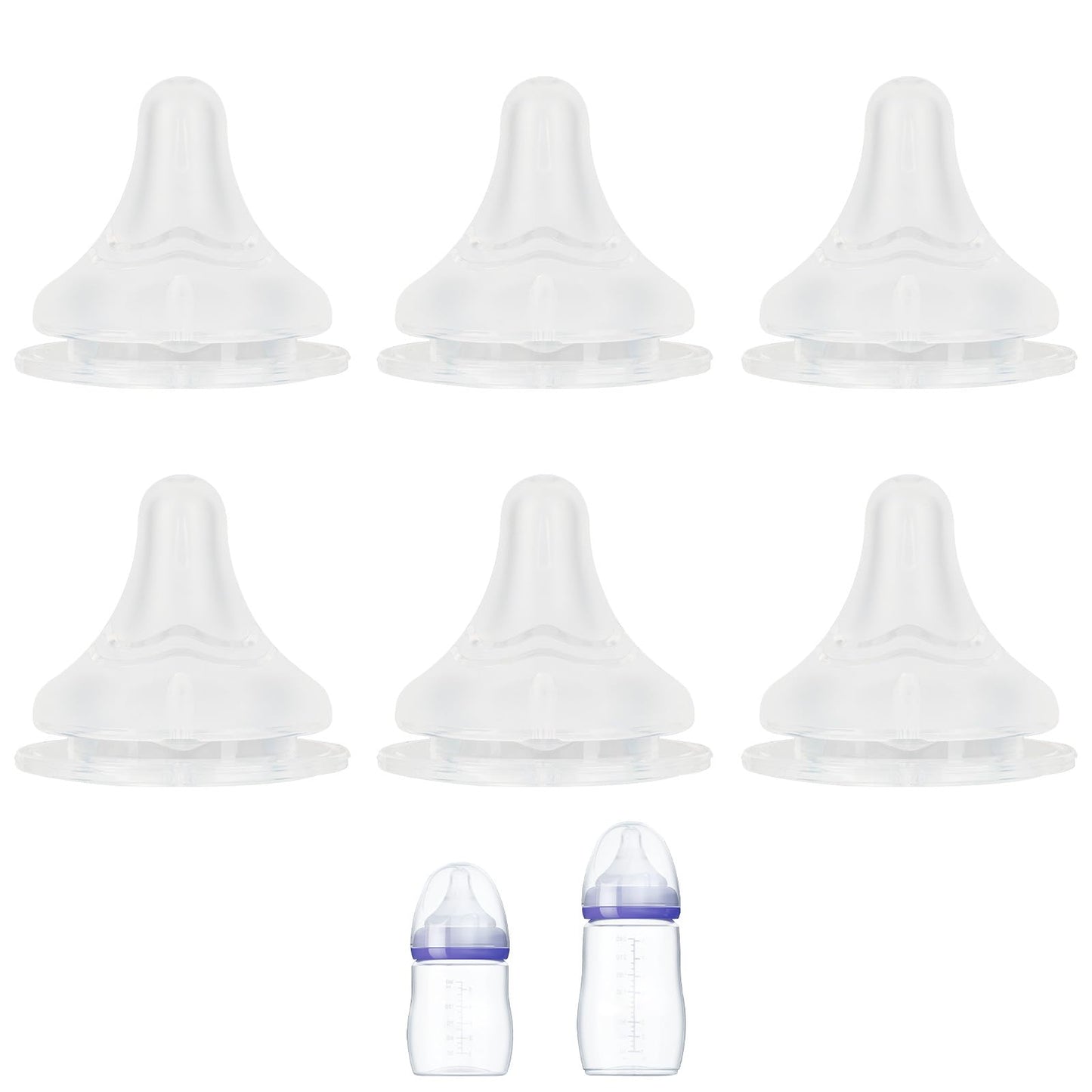 Silicone Nipple for Lansinoh Anti-Colic Baby Bottle, Slow Flow, Size S, 1m+, 6 Count