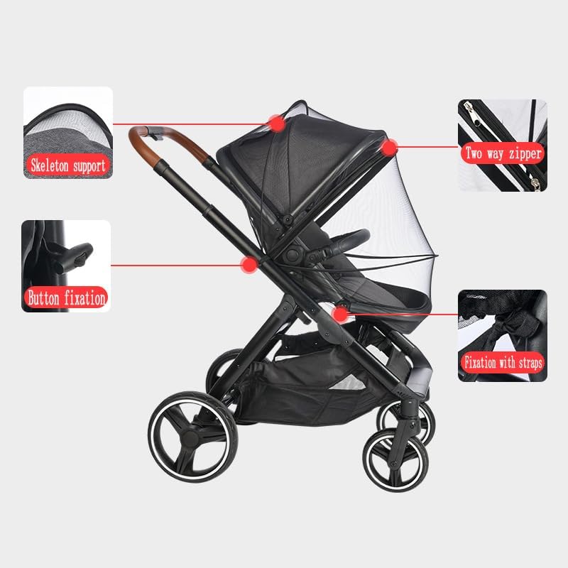 Baby Stroller Mosquito Net Universal Breathable Stroller Canopy Cover With Mosquito Netting For Infant Toddler Pushchair (Black)