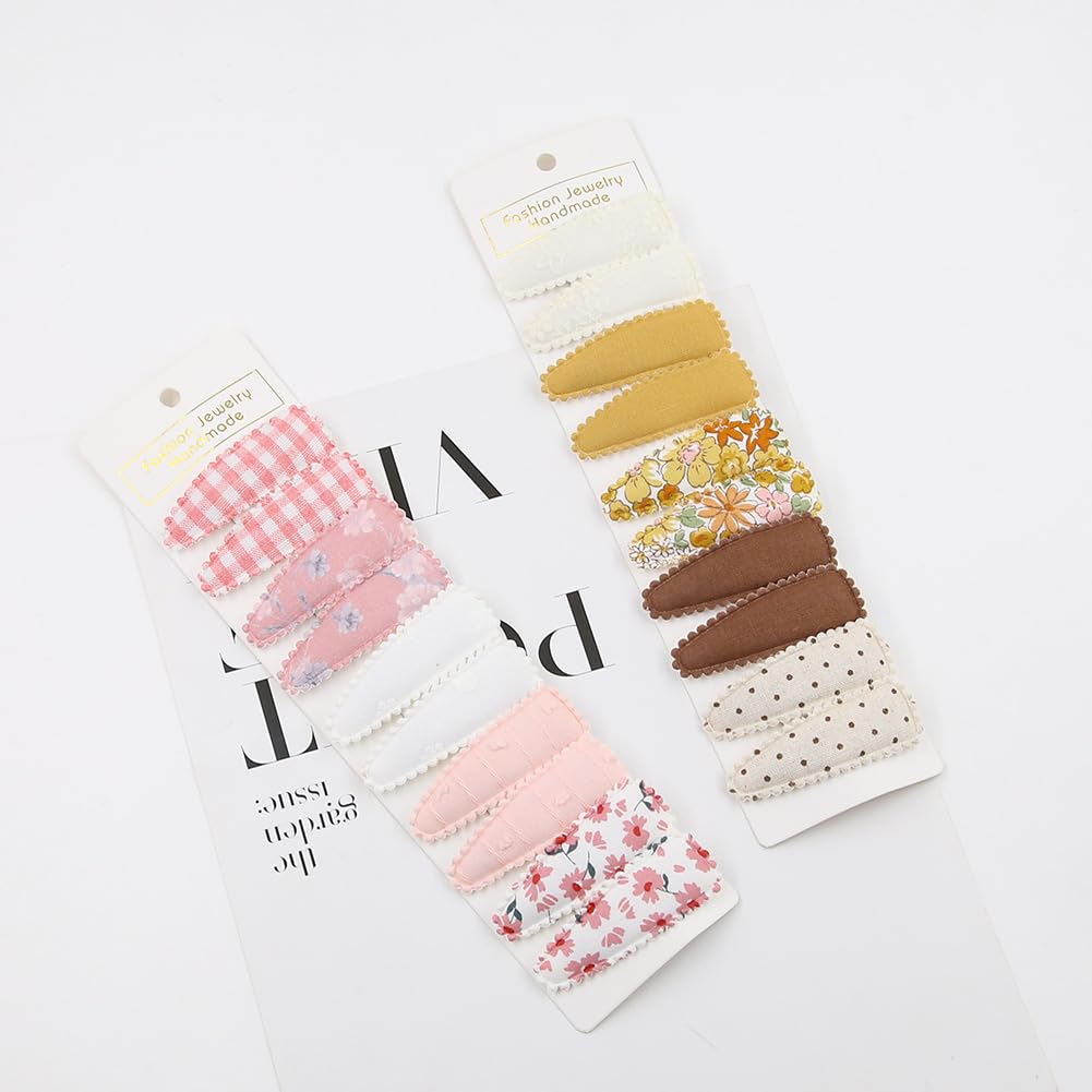 20Pcs Baby Hair Clips Flower Patterns Snap Hair Clips Wrapped By Cloth Hair Pins Baby Girls Barrettes Hair Accessories For Baby