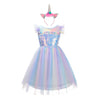 Dressy Daisy Unicorn Birthday Rainbow Tulle Dress Princess Costume With Headband Fancy Party Outfit For Toddler Girls Size 3T 4T
