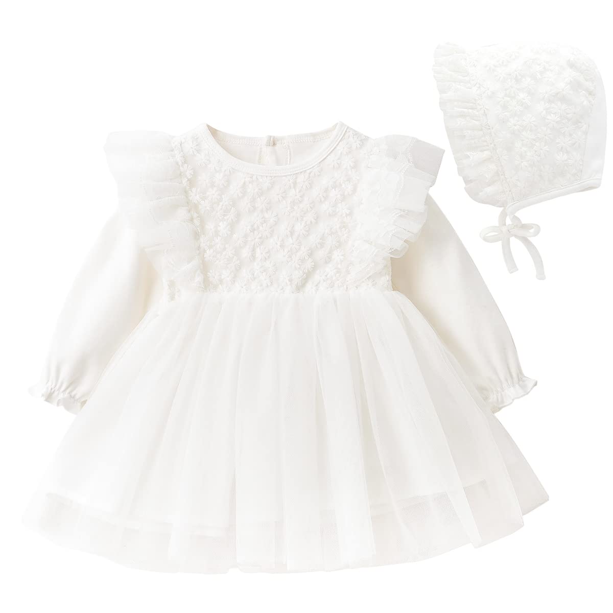 Curipeer Baptism Dresses For Baby Girls White Christening Gown Dresses For Infant Girls Tulle Sundress 0-3 Months