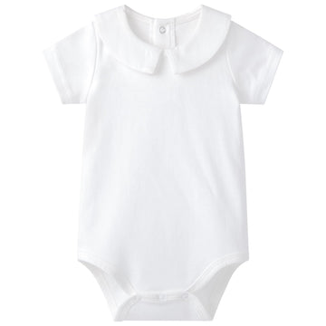 Pureborn Baby Boys Bodysuits Cotton Summer Short Sleeve Peter Pan Collar White 9-12 Months