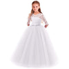 Myrisam Flower Girls 3/4 Sleeve Tulle Lace First Communion Dress Birthday Christening Pageant Wedding Party Ball Gown White 9-10