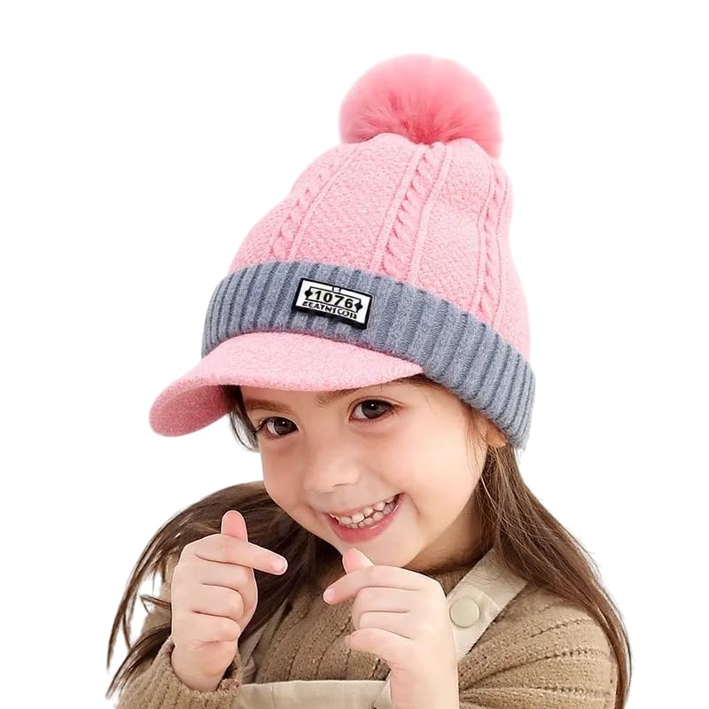 Richmen Cute Hat For Kids Winter Thick Warm Knitted Fur PomPom Hats Soft Knit Baby Woolen Cap Winter Ski DoubleLayer Beanie (4