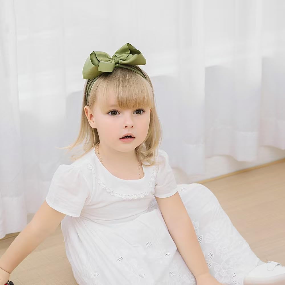 Jiahang Grosgrain Ribbon Bow Nylon Headbands, 5.3 Inches Hair Bow Soft Turban Headwrap 9Pcs For Baby Girls Newborns Infants Todd