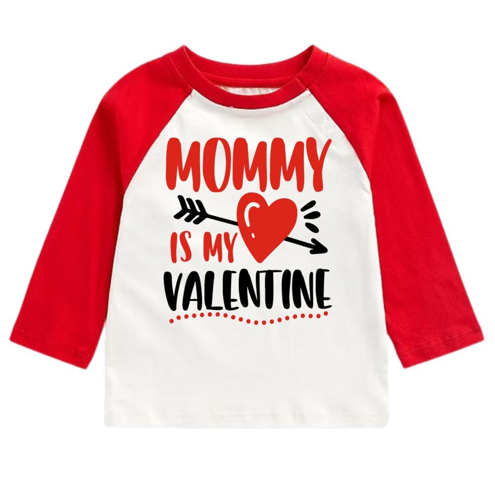 Printmate Cotton RedWhite Multicolor Full Sleeve Kids Tees Mommy Is My Valentine TShirt For Baby Boys And Girls D26