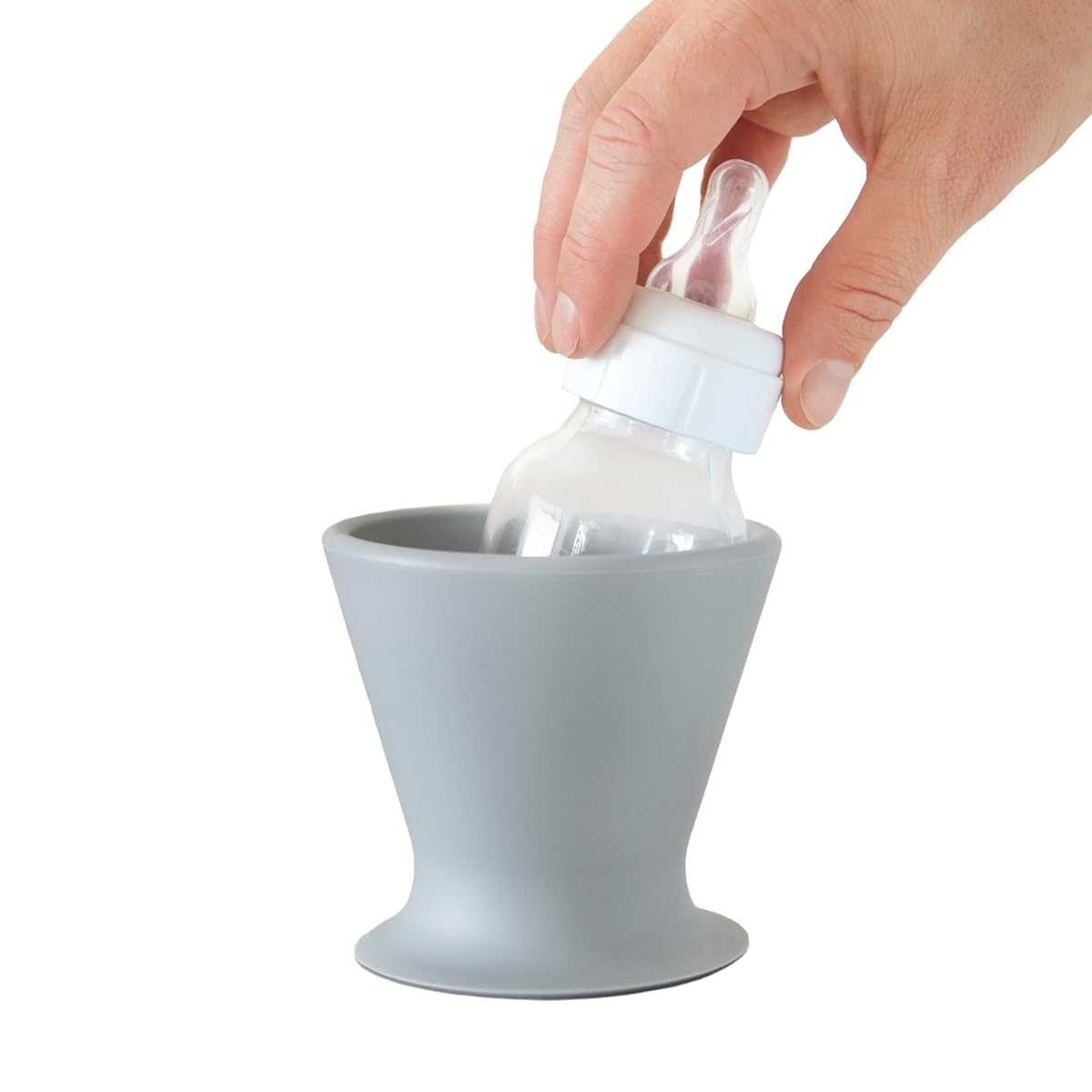 Bkee Baby Bottle Holder and Easy Hands Free Silicone Breast Pump Holder for One Handed Bottle Prep - Light Grey, 1-Pack