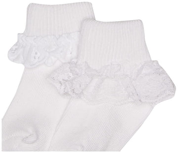 Jefferies Socks 2 Pack Eyelet Lace Trim And Lace Trim Sock - White/White, 3-12 Months