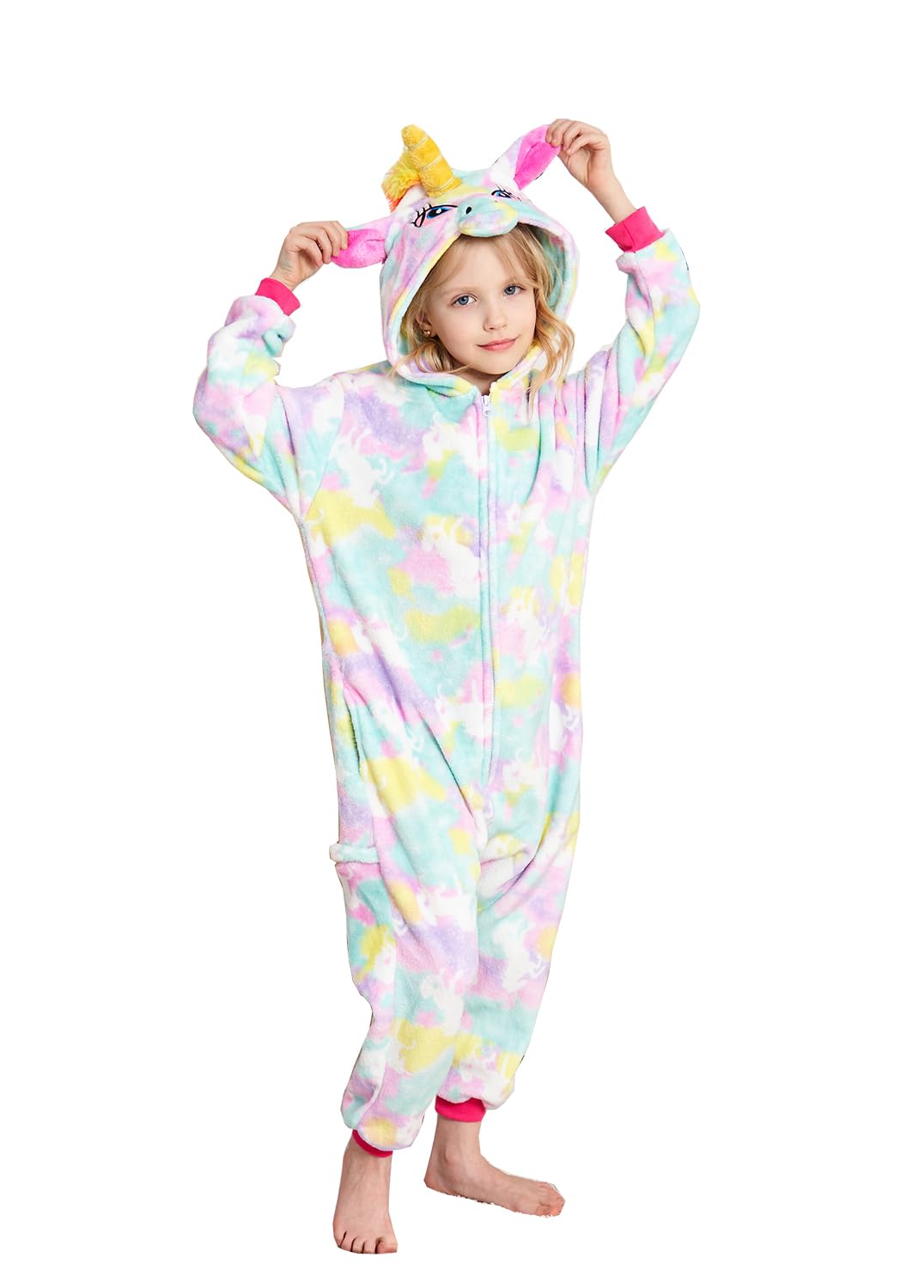 Fuzzycosplay Kids Unicorn Costume Animal Pajamas Halloween Cosplay Xmas Gifts (Running Flying Horse, 4T)