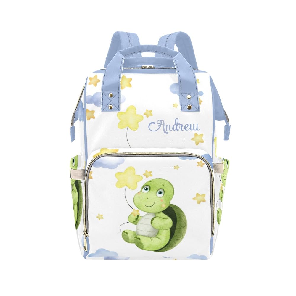 YallLocoMo Custom Name Diaper Bag Backpack Gift Cute Stars Cloud Sea Turtle Multifunction Travel Backpack Nappy Bag Daypack for