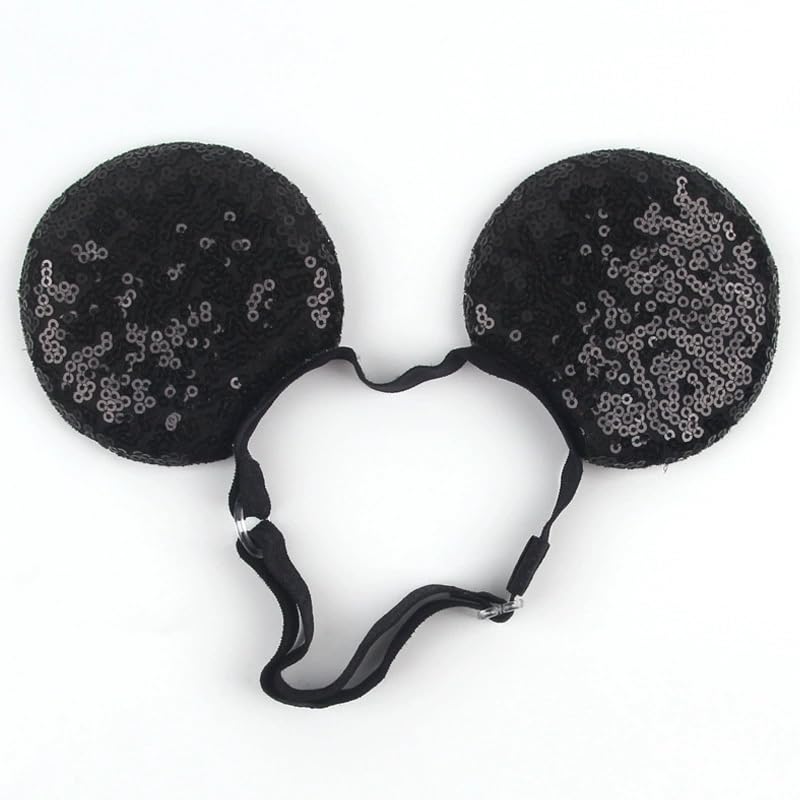 JIAHANG Black Adjustable Mouse Ears Headband, Sequin Ears With Elastic Hairband, Fashion Headwear for Unisex Infant Toddlers, Ki