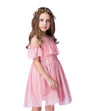 Little Flower Girl Wedding Party Dress Cold Shoulder Princess Pink Tutu Tulle Birthday Halloween Christams Dress 6-7 Years