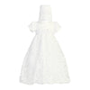 Long White Embroidered Satin Ribbon Tulle Baby Girl Christening Baptism Special Occasion Newborn Dress Gown With Matching Hat -
