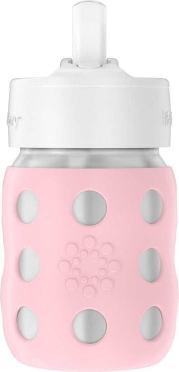 Lifefactory 8-Ounce Stainless-Steel Vacuum-Insulated Wide-Neck Baby Bottle With Straw Cap, Desert Rose, Ls2241Wdr4