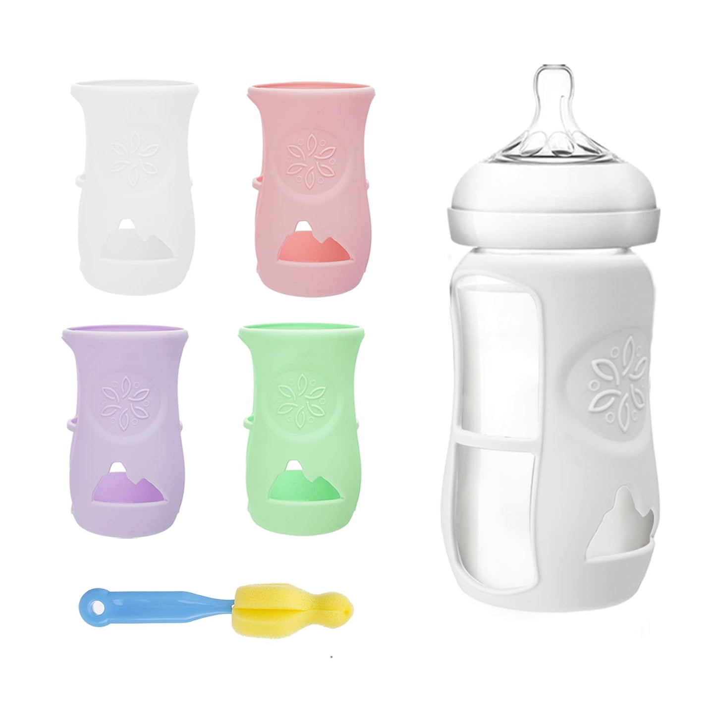 4 Pack Silicone Sleeves for Philips Avent Glass Baby Bottle,Anti Breakage Bottle Cover with Brush for Avent Natural Bottles 8 Oz
