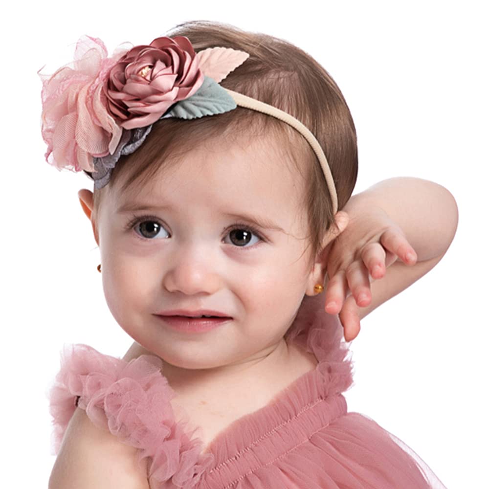 Wiwpar Flower Crown Headband Gauze Headwear Elastic Adjustable Head Piece Girl'S Hairbands For Toddler And Childrens (Pink)