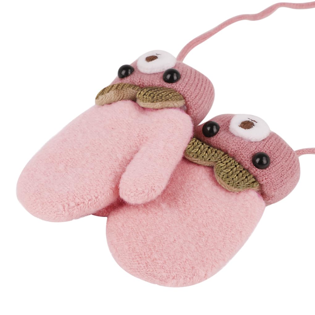 Toddler Baby Knitted Winter Gloves Cable Mittens Cute Cartoon Bear Kids Boys Girls Thermal Thick Fleece Lined Gloves Wool Warm K