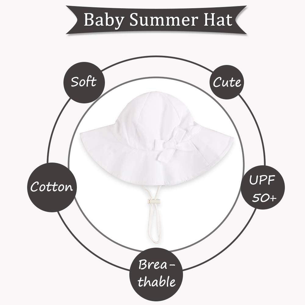 Baby Sun Hat Girls Floppy Bucket Hat Summer Toddler Outdoor Cap For Swim Beach (White, 50Cm/19.7'(1-2T))