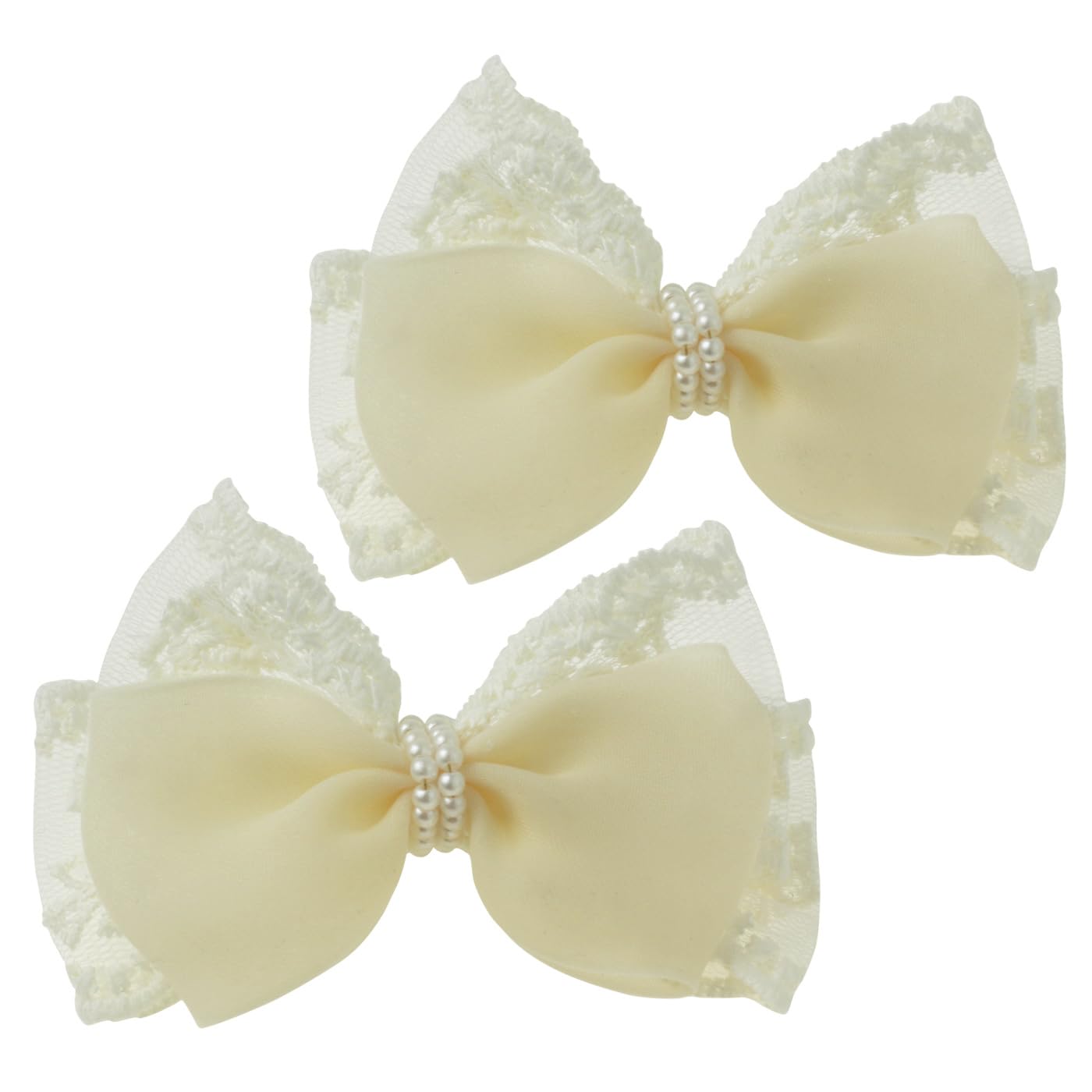 Ivory 3.3 Inches Lace Bow with Pearls for Little Girls 1.97 Inches Alligator Clip