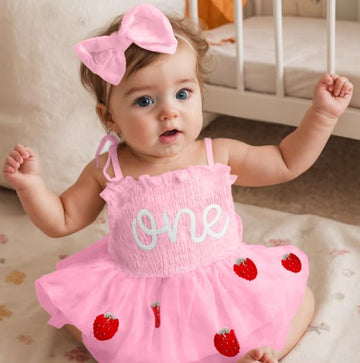 Titkkop Baby Girl 1St Birthday Clothes One Year Old Tulle Romper Sleeveless Bodysuit Cake Smash Outfits(Berry,9-12M)