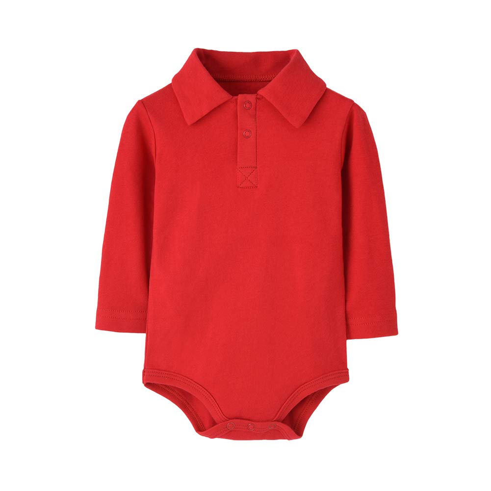 Teach Leanbh Infant Baby Polo Bodysuit Cotton Long Sleeve Pure Color Shirt 3-24 Months (6 Months, Red)