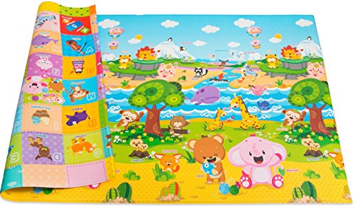 Baby Care Play Mat (Large, Playful - Pinko & Friend) 82'' X 55'' Original One-Piece Reversible Rollable Waterproof Play Mat For