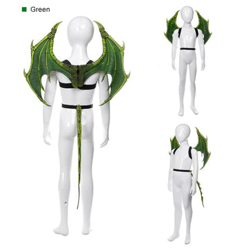 Crtepst Dragon Costume For Kids Boys Girls, Dragon Wing Tail Mask Set,Halloween Dinosaur Cosplay Set For Child (Green)