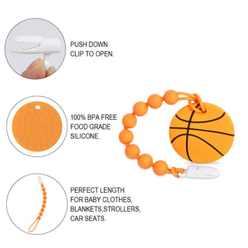 Baby Sports Ball Teething Toys,Food Grade Silicone Teether With One-Piece Pacifier Clip Holder,Shower Gift,Teething Pain Relief