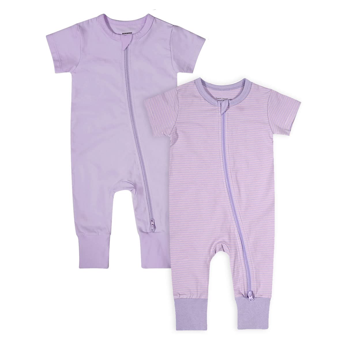Teach Leanbh Baby Boys Girls 2-Pack Romper Jumpsuits Cotton 2 Way Zipper Short Sleeve Footless Sleep And Play 3-24 Months (Purpl