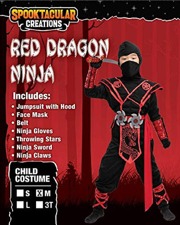Spooktacular Creations Halloween Ninja Costume Kids, Black Red Ninja Dragon Costume Set, Boys Halloween Outfit For Dressup And R