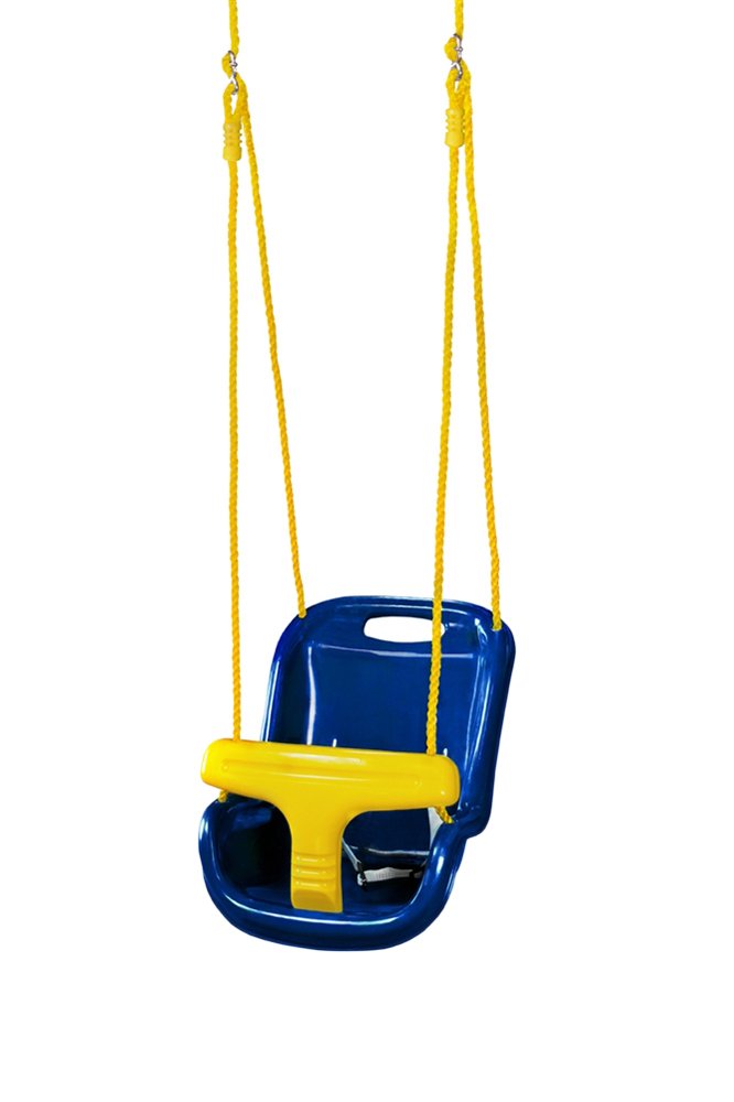 Gorilla Playsets 04-0032-B High Back Plastic Infant Swing With Yellow T Bar & Rope, Blue With Yellow