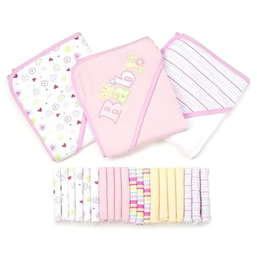 Spasilk Bath Hooded Towels & Washcloths Set For Babies, 23-Piece Gift Set, Pink