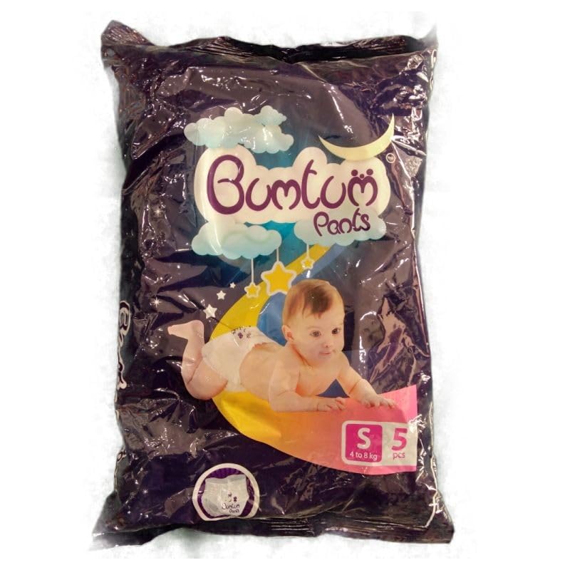 Bumtum Baby Diaper Pants, Small Size, 5 Count, Double Layer Leakage Protection Infused With Aloe Vera, Cottony Soft High Absorb