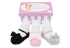 Baby Girl Socks With Mary Jane Or Sneaker Shoe Look - Non-Slip Gripper Soles - 3 Or 6 Pairs - Soft Cotton