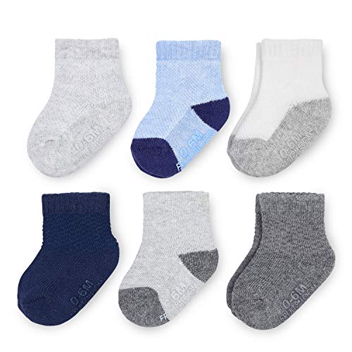 Fruit Of The Loom Baby 6-Pack All Weather Crew-Length Socks, Mesh & Thermal Stretch - Unisex, Girls, Boys (6-12 Months, Blue)