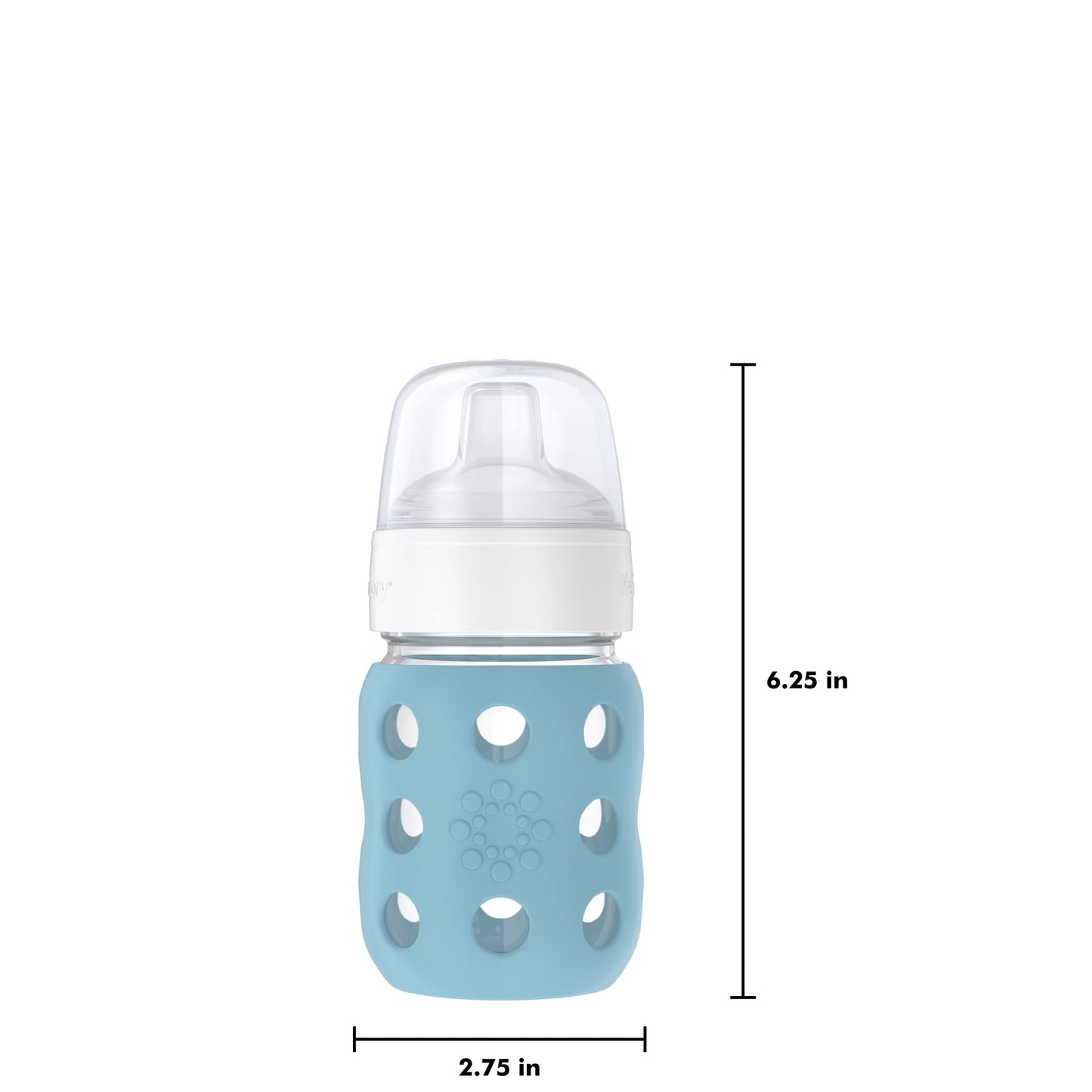 Lifefactory 8-Ounce Wide Neck Glass Baby Bottle With Protective Silicone Sleeve And Sippy Spout, Denim (Lg2251Wde4)