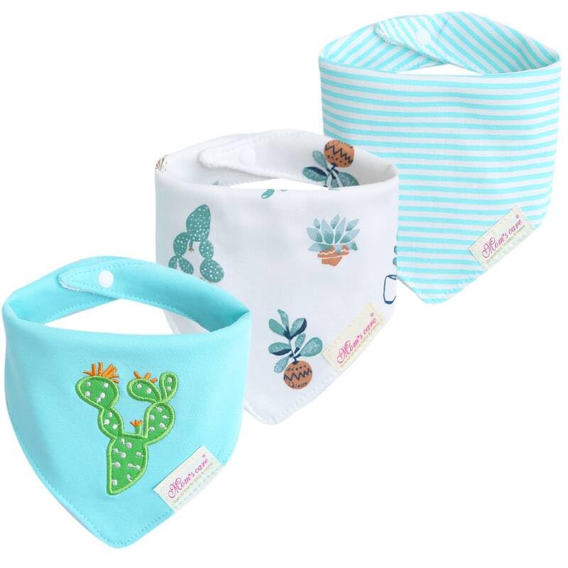 Jn&Lulu 3 Pack Newborn Baby Bibs Bandana Drool Bibs For Drooling Cotton Baby Gifts (Cactus)