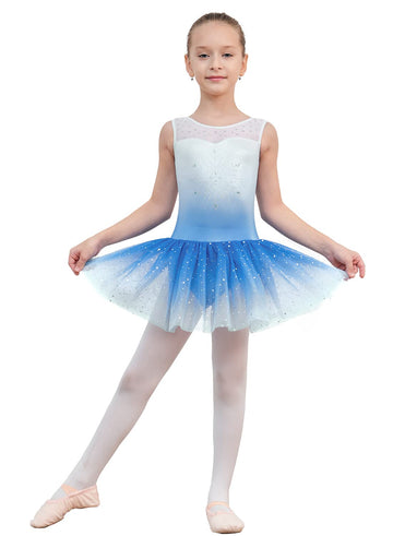 Eqsjiu Gymnastics Dresses For Toddler Girls 1T 2T 12-24 Months 18-24 Months Blue Diamond Snowflake Gradient Colors White Sparkly