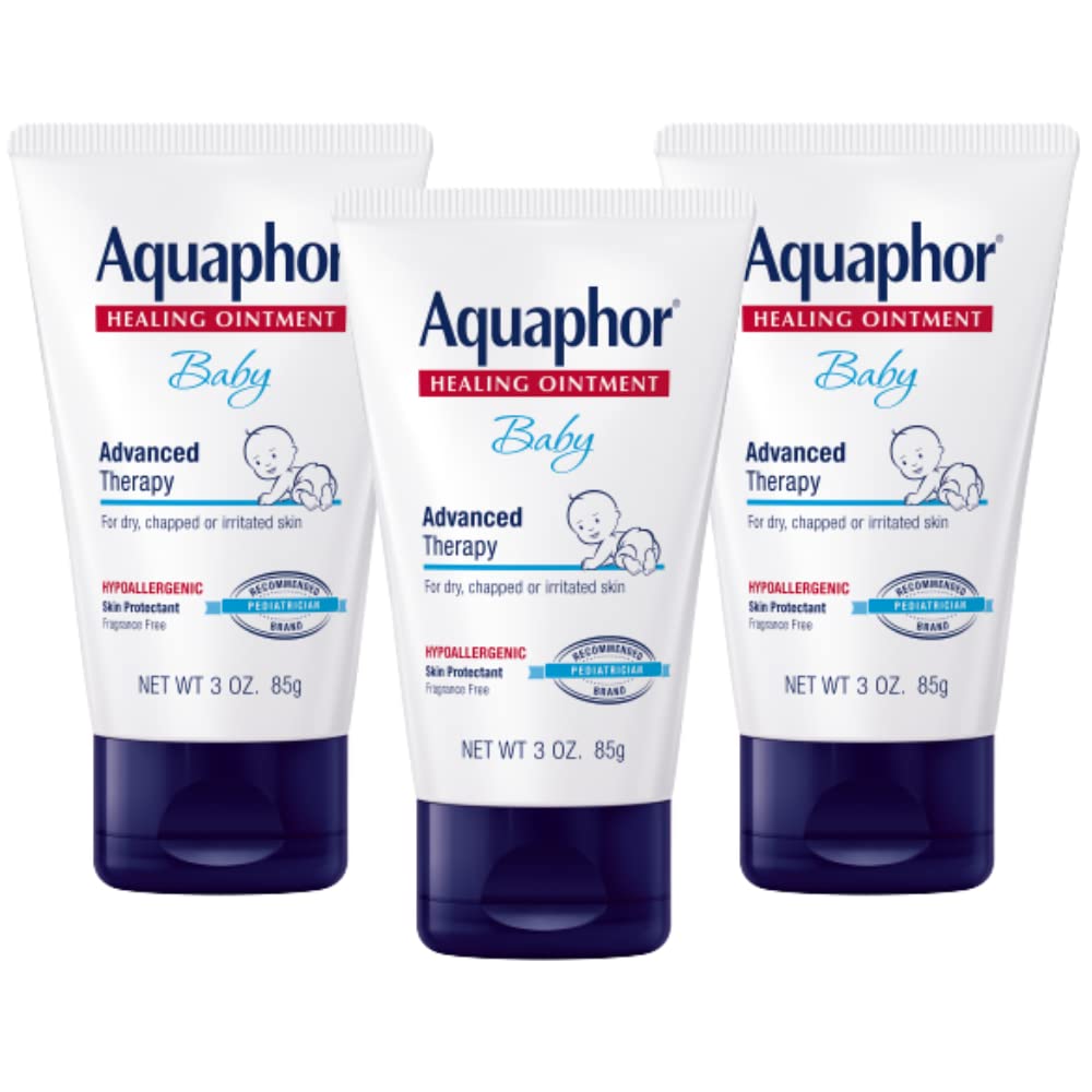 Aquaphor Baby Healing Ointment, Advanced Therapy For Chapped Cheeks And Diaper Rash, 3 Ounce (Pack Of 3)