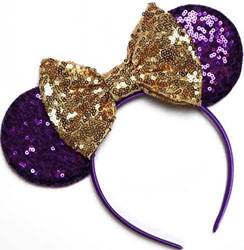 Clgift Rapunzel Inspired Minnie Ears, Tangled Minnie Ears, Princess Rapunzel (Purple Gold Bow)
