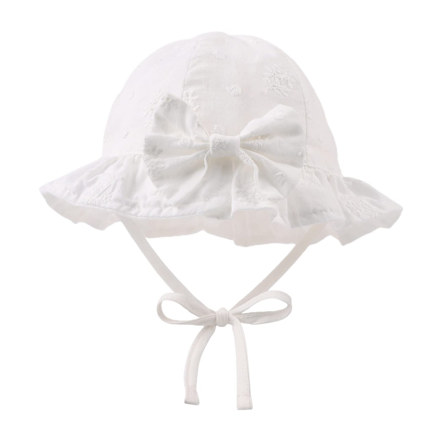 Jangannsa Baby Girl Sun Hat With Bowknot Bucket Hats For Infant Toddler Summer Sun Protection (White Small Flower, 44Cm)