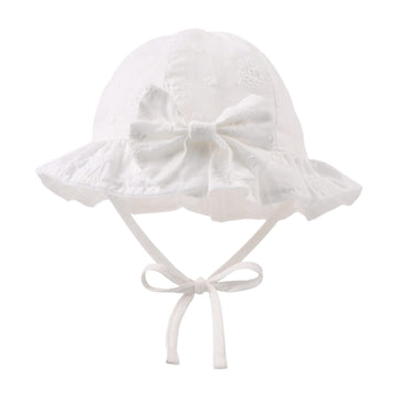 Jangannsa Baby Girl Sun Hat With Bowknot Bucket Hats For Infant Toddler Summer Sun Protection (White Small Flower, 44Cm)