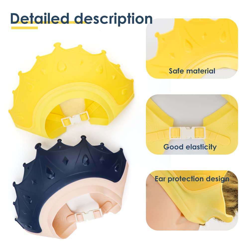 Naihod 2 Pieces Soft Baby Shower Cap Soft Adjustable For Washing Hair Shield Safe Visor Cap Bathing Shampoo Shower Protection Ba