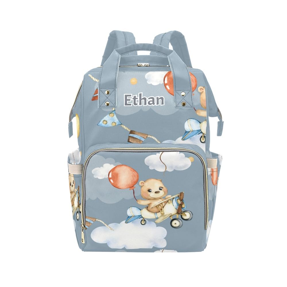 YallLocoMo Personalized Diaper Bag Backpack Gift Bear Airplane Ultimate Nappy Bag: Spacious, Waterproof & Perfect for Travel
