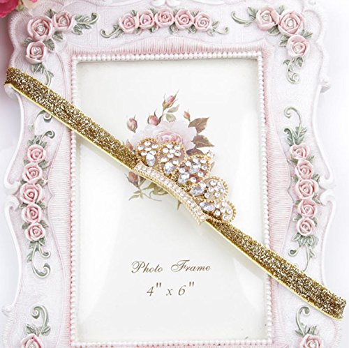 Xichenbaby Girls Crown Headband Newborn Princess Head Band Headdress Elastic Hair Band (Crystal -2Pack)