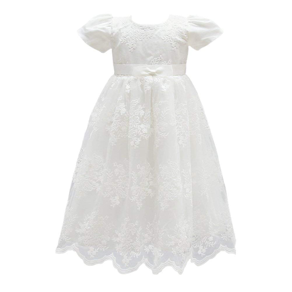 Glamulice Baby Girls Flower Christening Baptism Dress Formal Party Special Occasion Dresses For Toddler 6-12 White Newborn Girl